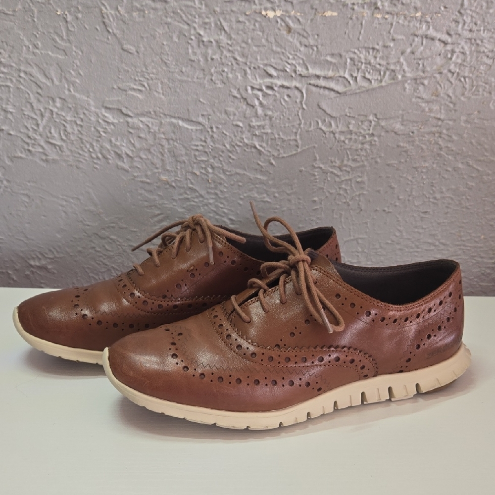 ^Cole Haan Zerogrand Brown Leather Women's Oxford Wingtip Woodbury Dress